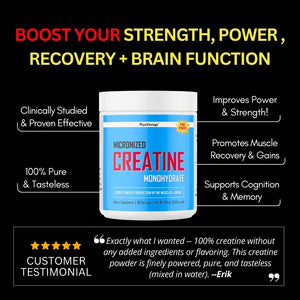 Pure Creatine Monohydrate Powder - Micronized & Unflavored